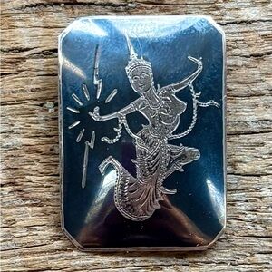 Vintage Siam sterling silver niello brooch pendant featuring the goddess Mekkala